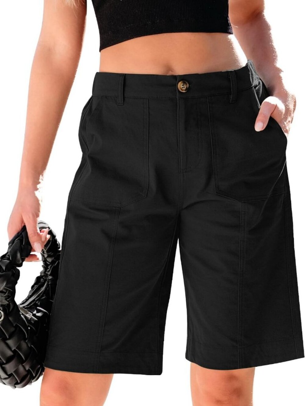 High-Waisted Knee Length Bermuda Shorts for Women | Stylish Long Chino Shorts